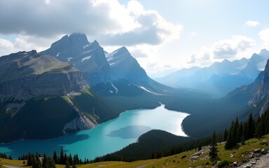 Panoramic view of beautiful nordic mountain landscape. High quality