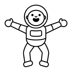 Joyful Cartoon Astronaut Outline Illustration Happy Spaceman Childrens Book Graphic Design Element