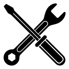 Black and white crossed wrench and screwdriver repair tools icon graphic