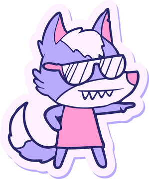 Naklejki sticker of a cool cartoon wolf girl in bright neon color