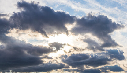 Shot of the sky with stormy clouds. Weather