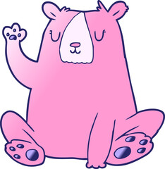 cartoon bear;waving in bright neon color