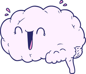 cartoon brain laughing in bright neon color