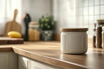 Cozy kitchen corner with a jar showcasing morning light and simple pleasures of cooking
