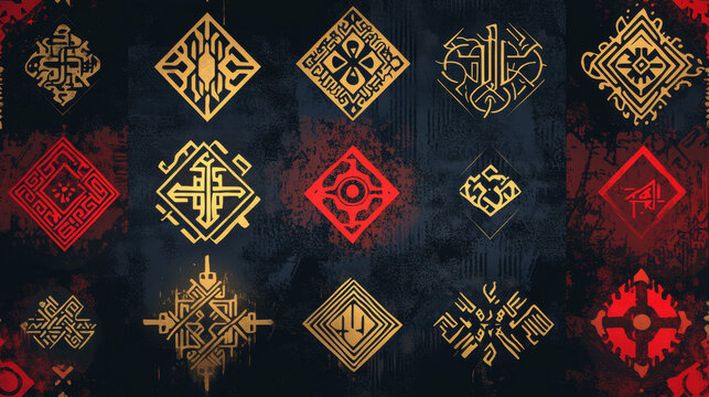 Ethnic Norwegian and Icelandic seamless pattern featuring Viking runic talismans   magical symbols and pagan signs from the Elder Futhark, designed as a repeatable vector background.