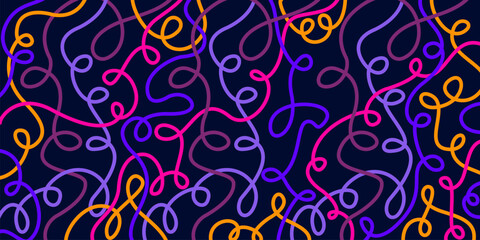 Colorful wavy lines seamless vector illustrations. Sketch style doodle colorful shapes and lines on white background for concept