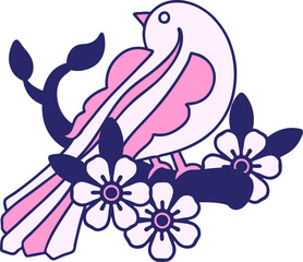 tattoo in traditional style of a bird on a branch in bright neon color