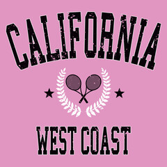 California West Coast Distressed Tennis Emblem with Laurel Wreath and Stars