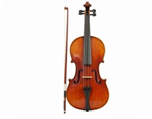 Obraz premium A classic wooden violin with bow isolated on a white background
