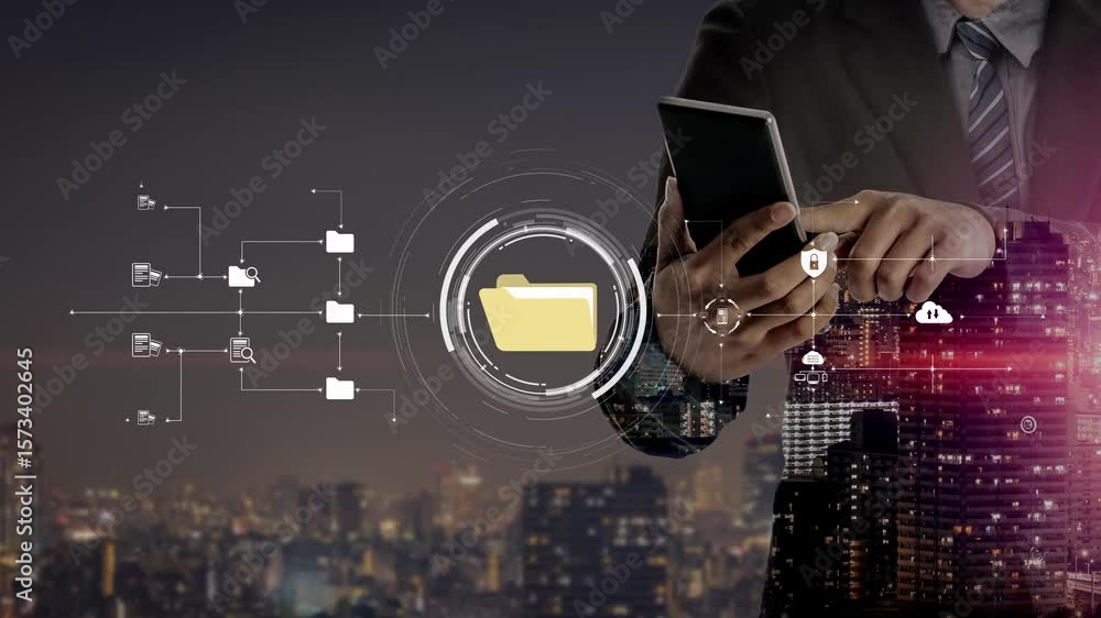 Poster online folder management for digital file organization, document folder access, cloud-based folder s