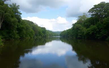 View on the Suriname river in Upper Suriname, Awarradam jungle camp. High quality