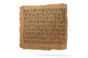 Ancient Egyptian papyrus with hieroglyphs isolated on transparent background