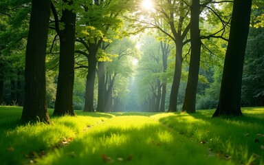 Fototapeta premium Green grass and trees. High quality