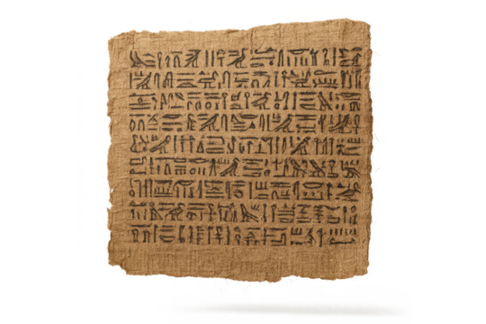 Ancient Egyptian papyrus with hieroglyphs isolated on transparent background