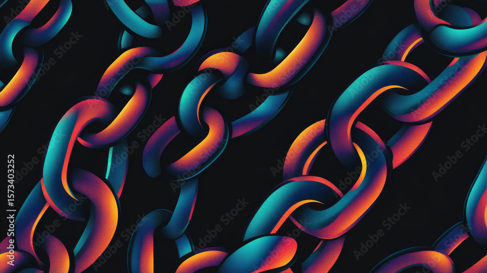 Poster a seamless abstract chain pattern in vector format, set against a black background.