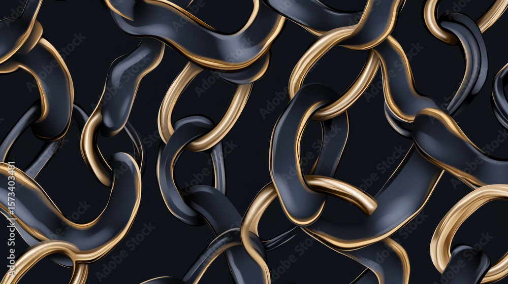 Poster a seamless abstract chain pattern in vector format, set against a black background.