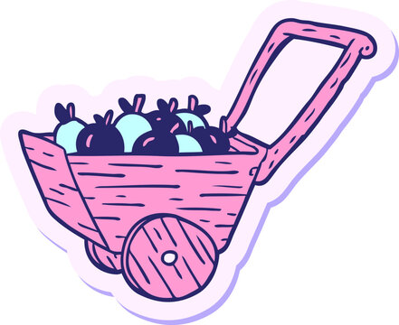 Naklejki sticker of a cartoon apple cart in bright neon color