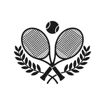 Tennis rackets and ball with laurel wreath emblem