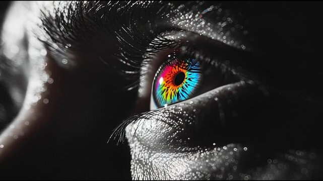 Colorful Cybernetic Eye Close-Up in Motion &ndash; Generative AI