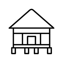 Outline stilt house vector illustration, traditional home design, architectural drawing, simple house icon