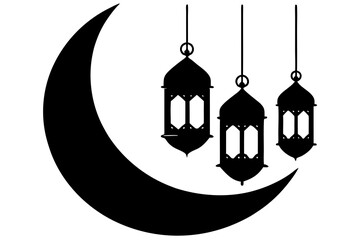 Obraz premium Islamic Moon and Lantern Icon – Ramadan Crescent Silhouette Art