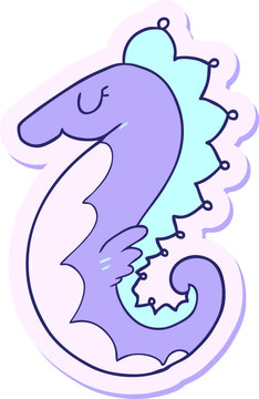 Naklejki sticker of a cartoon sea horse in bright neon color