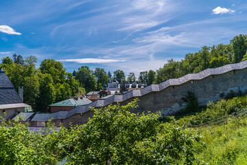 General view from above of the Holy Dormition Pskov-Pechersky Monastery, Pechory, Russia