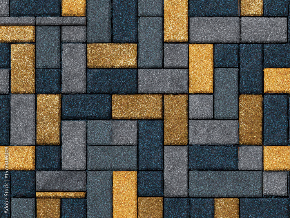 Poster detailed image of a close-up, angled view of a modern, interlocking cobblestone-like pattern on a wa