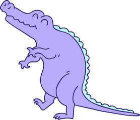 hand drawn quirky cartoon crocodile in bright neon color