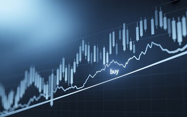 Stock market analysis displayed with rising line and candlestick chart for business and financial growth.