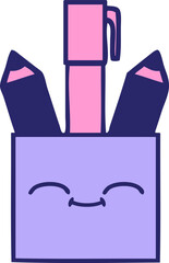 cute cartoon of a pencil pot in bright neon color