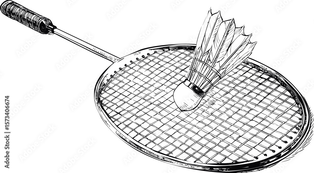 Poster sketch of a badminton racket with a shuttlecock on top
