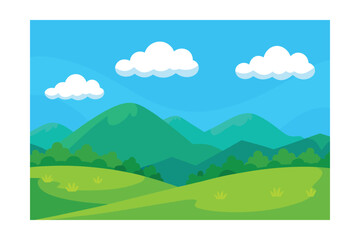 Obraz premium Cartoonish Illustration Of A Green Meadow With Rolling Hills