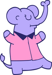 cartoon doodle elephant wearing shirt in bright neon color