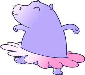 cartoon hippo ballerina in bright neon color