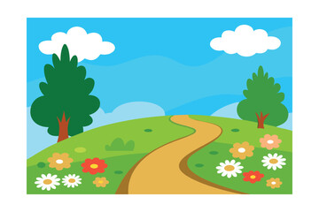 Obraz premium Cartoon Illustration Of A Winding Sandy Path Leading To Beach