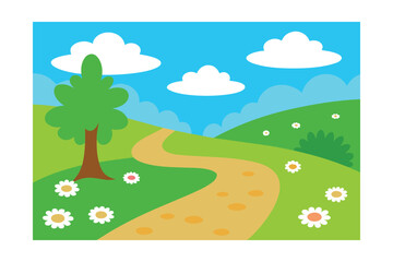 Obraz premium Cartoon Illustration Of A Winding Sandy Path Leading To Beach