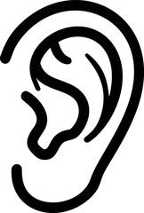 Black outline illustration of a human ear shape