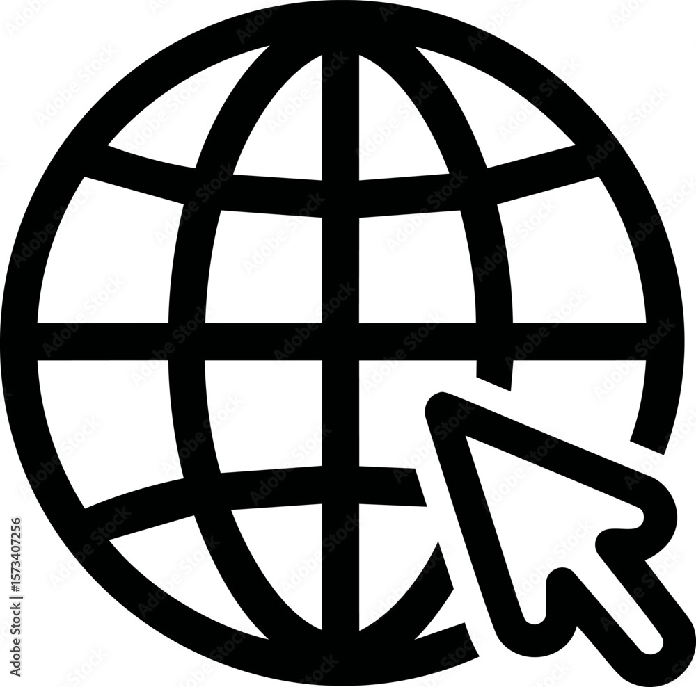Poster black globe with cursor icon in minimalist style vector