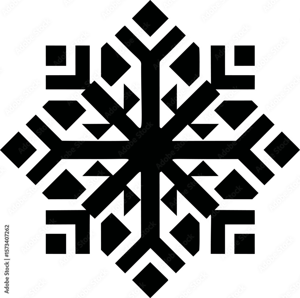 Poster geometric black snowflake design with intricate symmetrical patterns