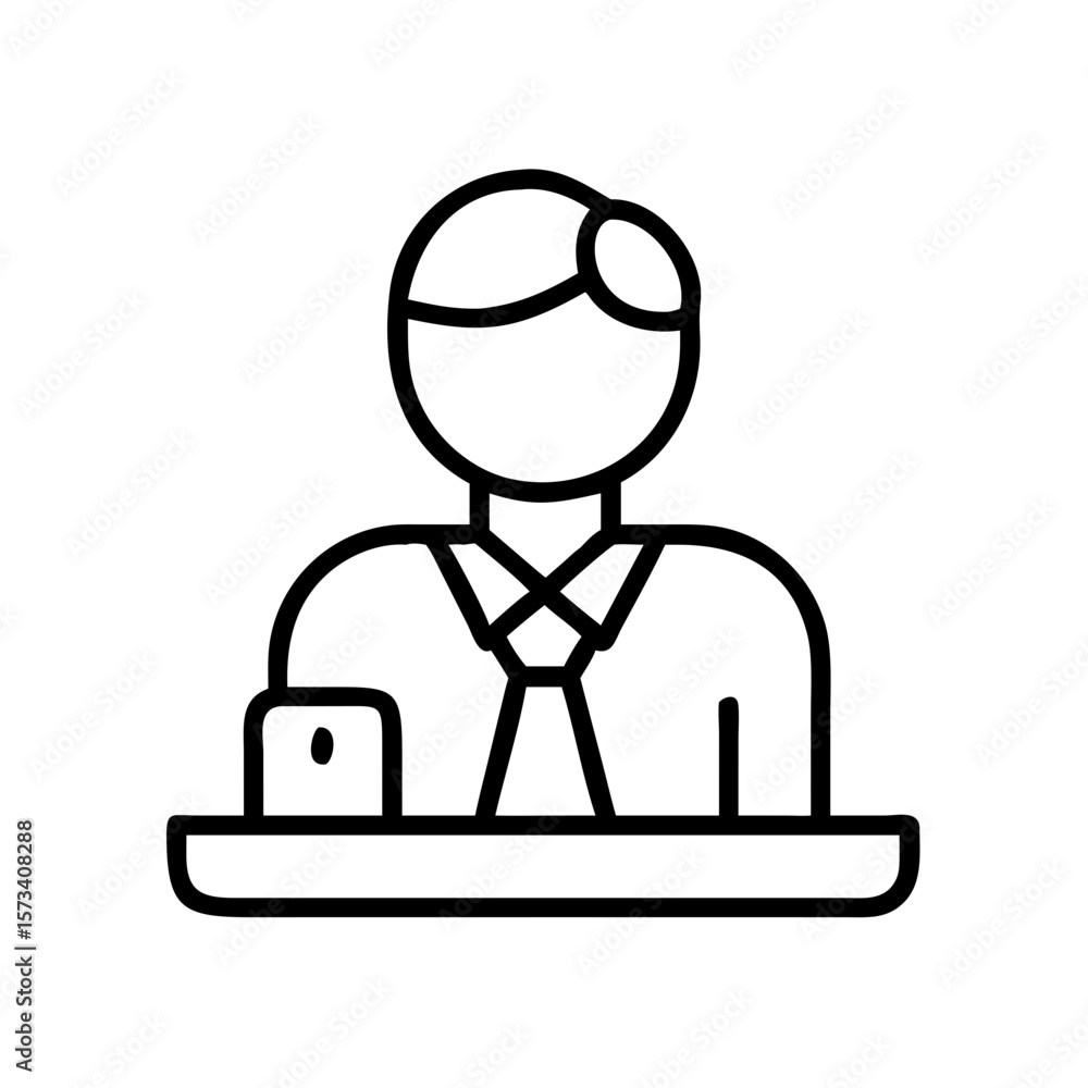 Poster receptionist desk job icon vector illustration of a person working at a front desk service on transp