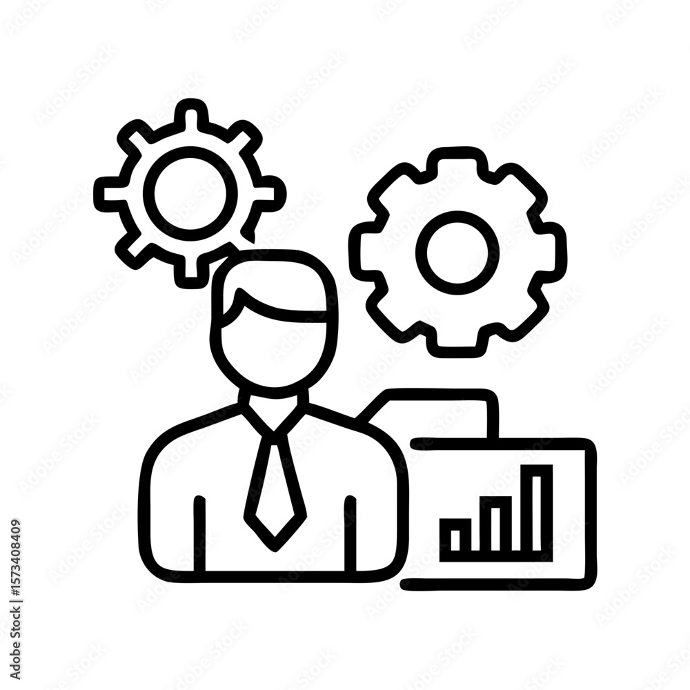 Poster business process automation expert consultant with gear and chart icon vector design on transparent 