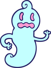 hand drawn doodle style cartoon spooky ghost in bright neon color