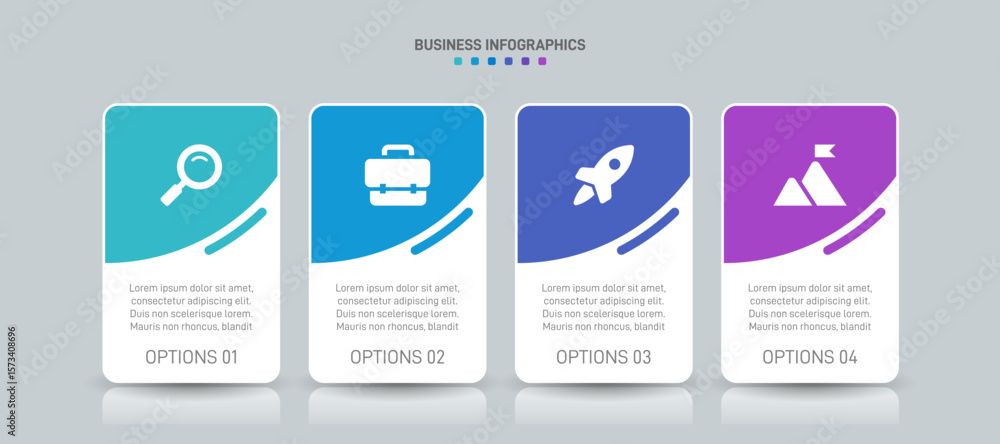 Poster horizontal progress bar featuring 4 arrow-shaped elements, symbolizing the four stages of business s