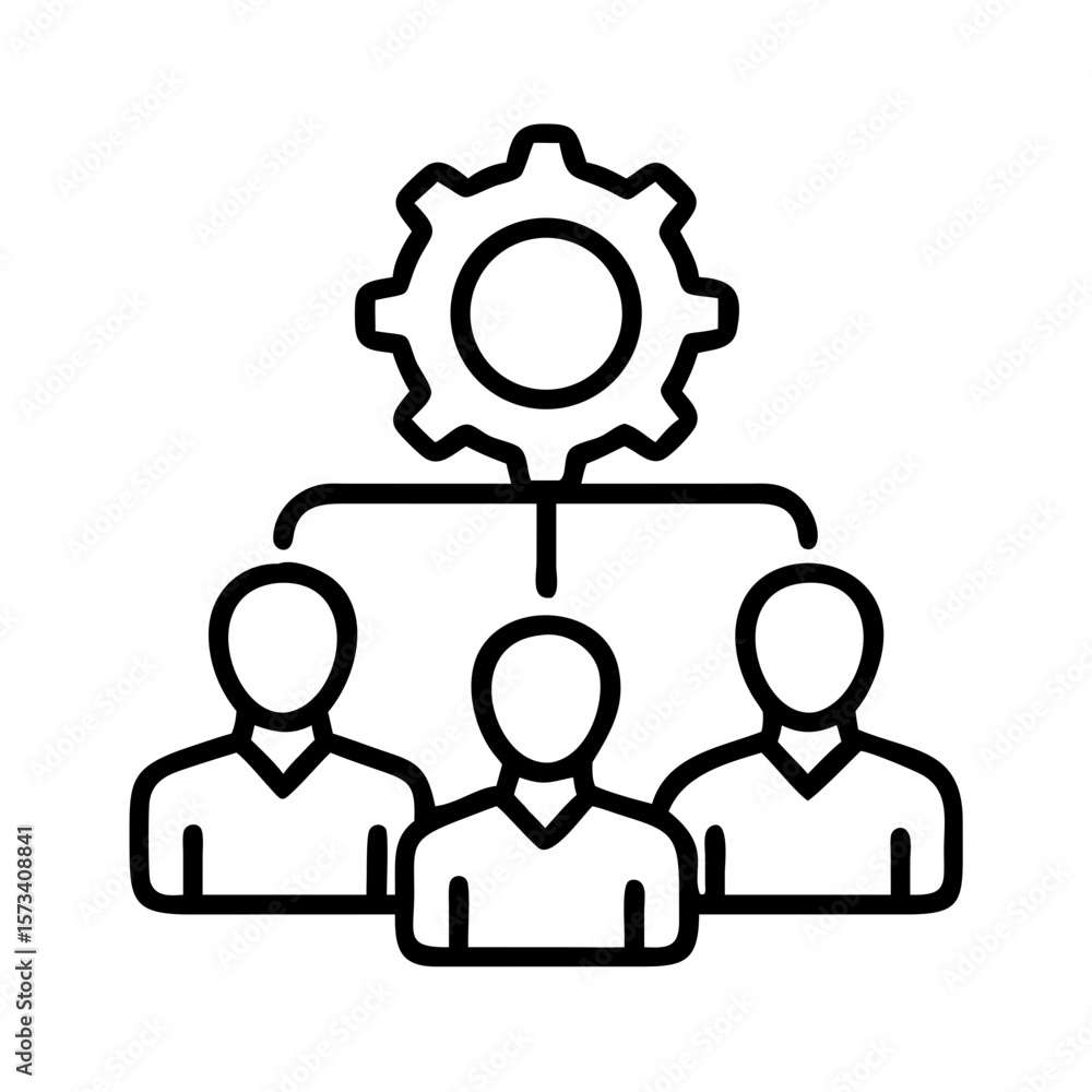 Poster teamwork collaboration solution icon representing team management and business process automation sy