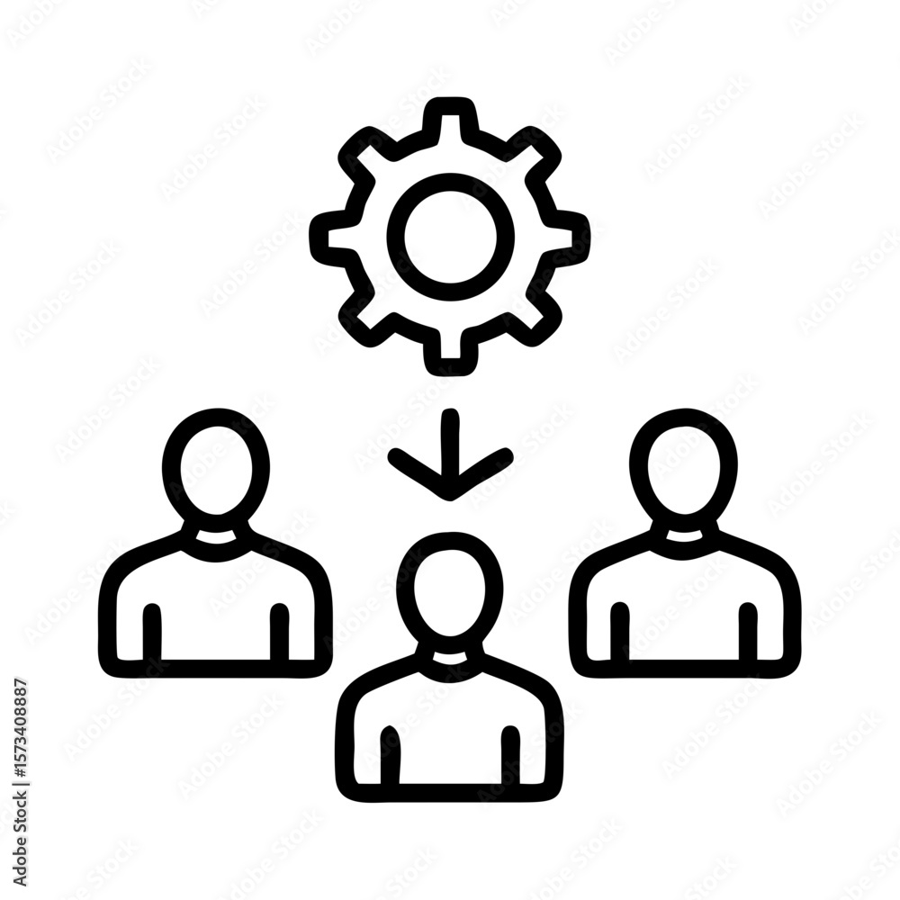 Poster team management process automation workflow solution with gear and people icon vector design on tran