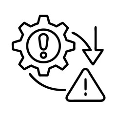 Gear system error warning icon vector, mechanical failure alert symbol, maintenance problem sign on transparent background
