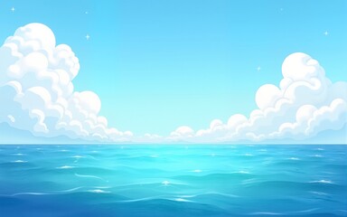 Obraz premium Vector Realistic cartoon vector empty blue ocean sea and sky landscape. High quality