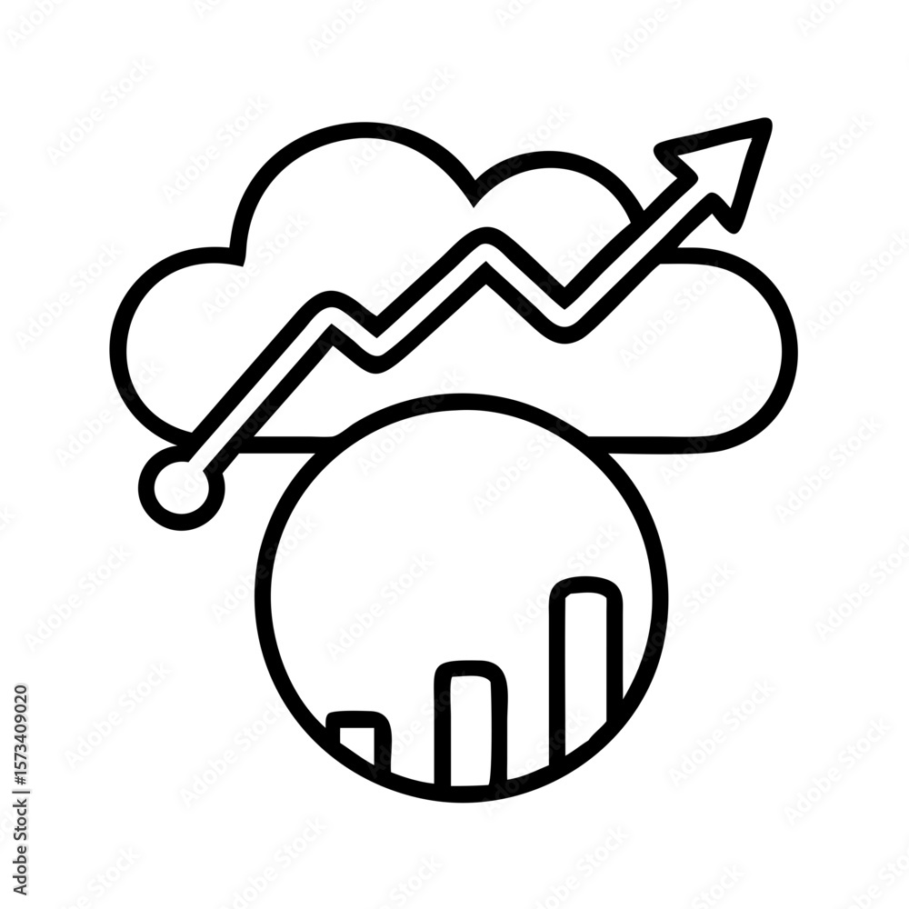 Poster cloud computing data analysis and growth chart for business and financial success icon on transparen