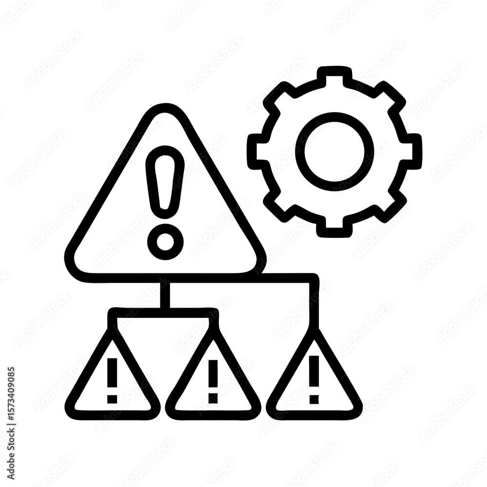 Aufkleber risk management process flowchart diagram with warning signs and gear wheel icon vector design on tr
